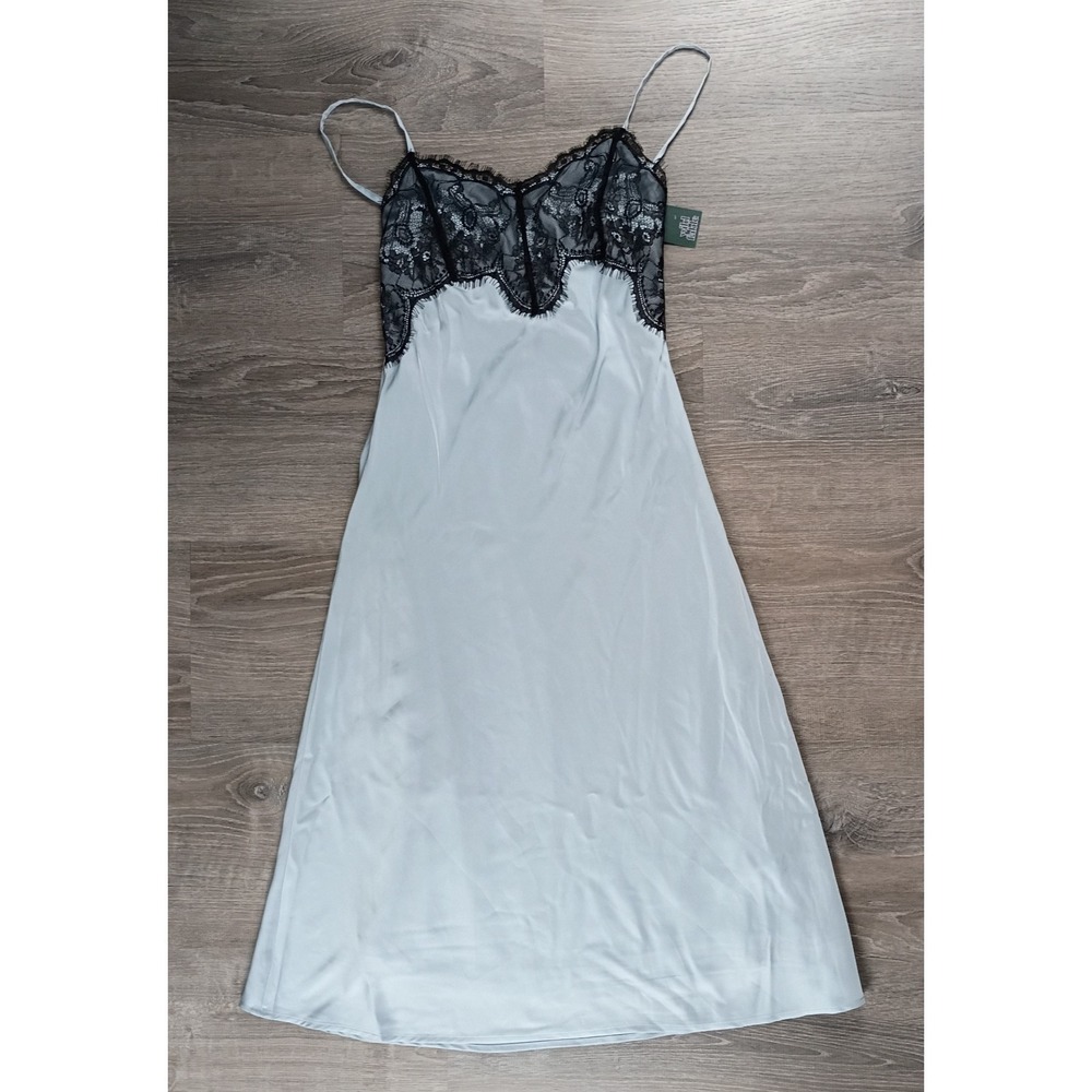 Women's Lace Trim Satin Midi A-Line Dress XXS Wild Fable Adjustable Sleeveless